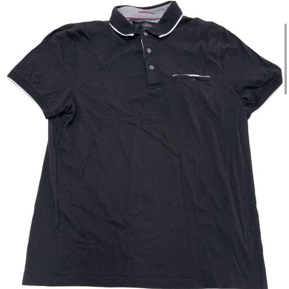 Ted Baker Shirt Mens 4 Large Black Collared Tortila Tipped Pocket Polo Top - Picture 2 of 3